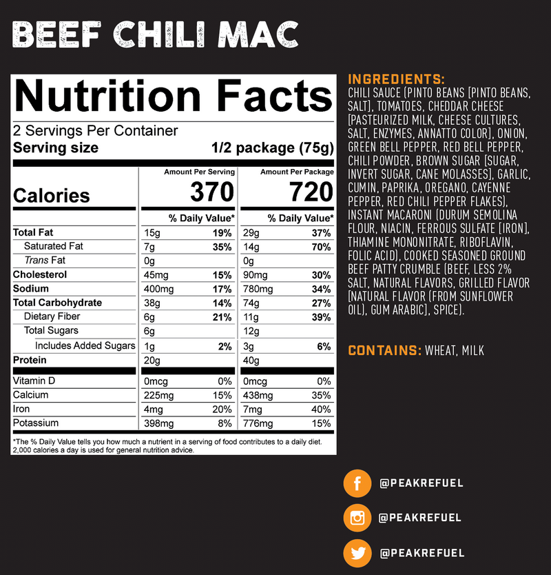 PEAK REFUEL - Beef Chili Mac Meal
